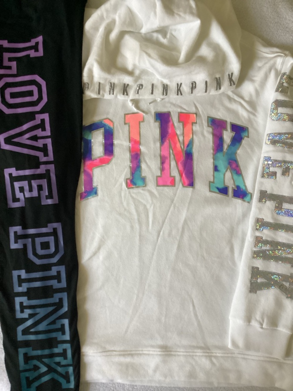 Victoria’s Secret LOVE PINK BLING Watercolor Pastel Hoodie Ombré Leggings L